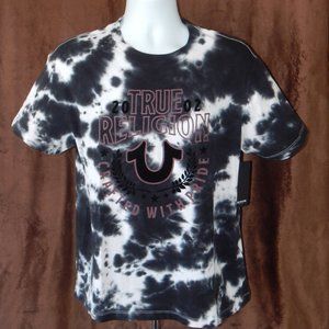 NWT MEN TRUE RELIGION Velour Horseshoe Graphic Tie Dye Black T Shirt Size L; XL